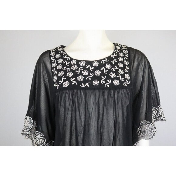 INC INTERNATIONAL CONCEPTS - WOMEN'S SHEER BLACK EMBROIDERED PEASANT TOP - XS - Picture 4 of 9